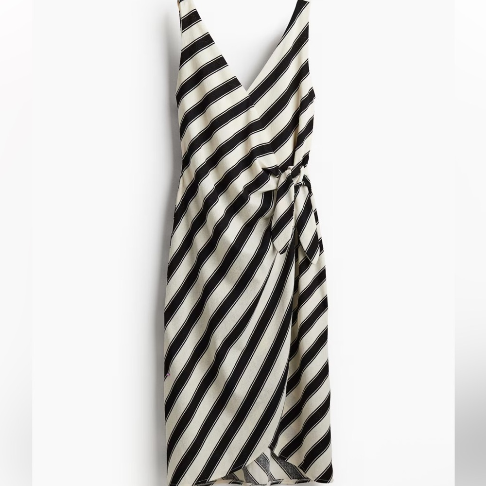 H&M Black & White Striped Wrap Dress | Women’s Small | Knit Tie Front
